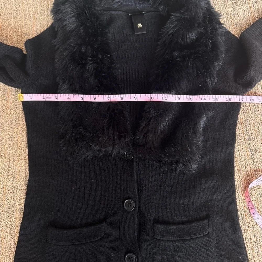 90s Y2K Faux Fur Collar Cardigan Sweater black XS Womens